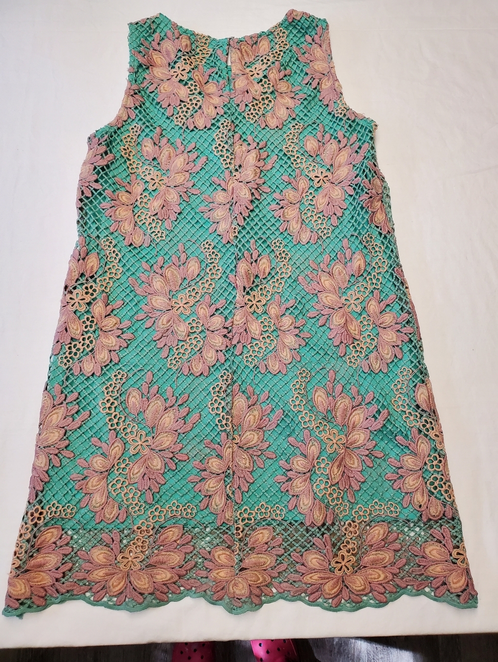 She + Sky Mint Floral Lace Shift Dress Size L Sleeveless Boho Cottagecore Spring